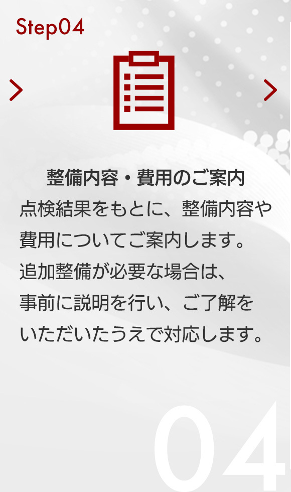 Step04 整備内容・費用のご案内